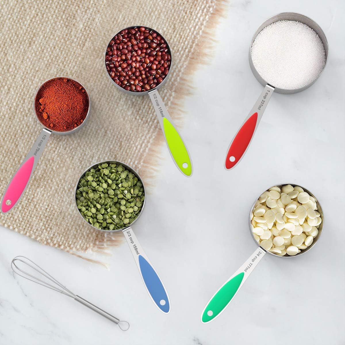 Measuring Cups and Measuring Spoons Set, Wildone Stainless Steel 8 Measuring Cups, 10 Measuring Spoons, 1 Leveler 1 Whisk & 5 Mini Spoons, for Dry and Liquid Ingredient - 25 Piece Multicolor