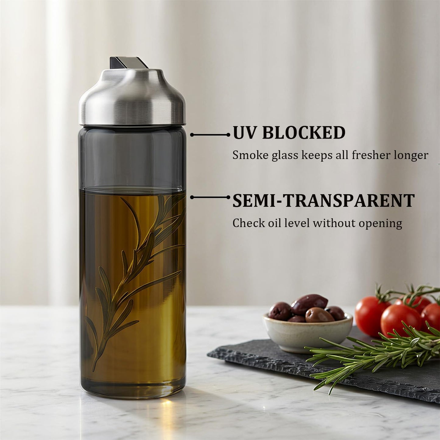 Aelga Olive Oil Dispenser - 14 OZ Glass Oil and Vinegar Dispenser Bottles Set for Kitchen No Drip-Set of 2