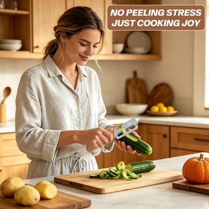 Multi-Functional Vegetable Peeler, Non-Slip Wooden Handle with Sharp Stainless Steel Blade, Built-in Bottle Opener - Perfect Kitchen Peeler For Veggie, Fruit, Potato, Carrot, Apple