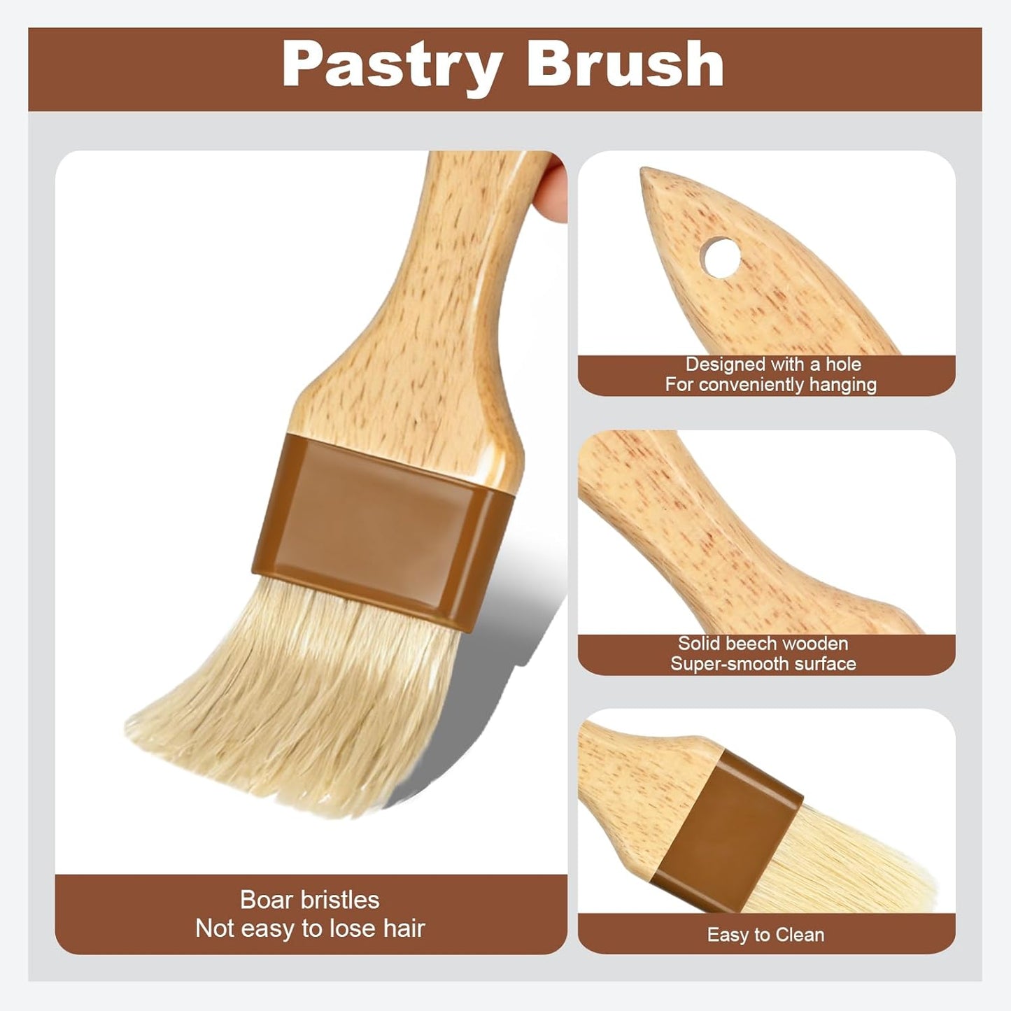 4 pcs Pastry Brush, Natural Bristle Basting Brush for Cooking and Baking, Premium BBQ Brushes for Butter, Oil, Egg, Sauce, Turkey, Marinade and Kitchen Food by SFIUYLB