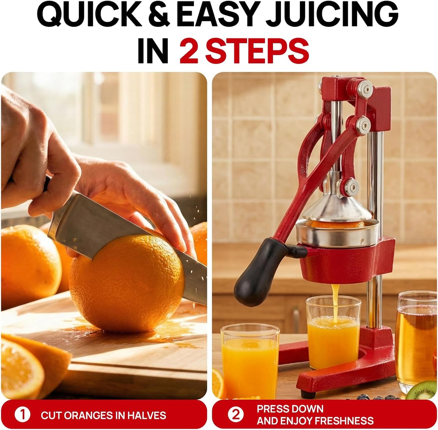 Kitchen Cast Iron Citrus Juicer,Manual Hand Press Orange Juicer,Heavy Duty Countertop Squeezer for Lemon,Orange, Easy to Use & Clean（Black)