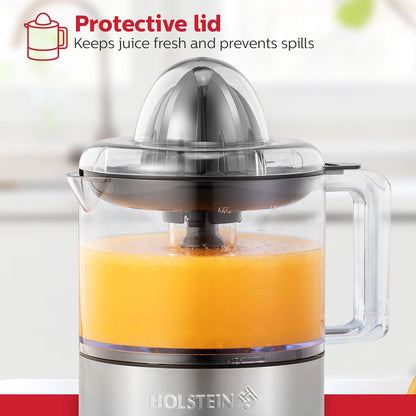 Holstein Housewares 27-oz Electric Citrus Juicer, Black/Stainless Steel - Ideal for Freshly Squeezed Orange, Lemon, Grapefruit Juices for Breakfast or Drinks