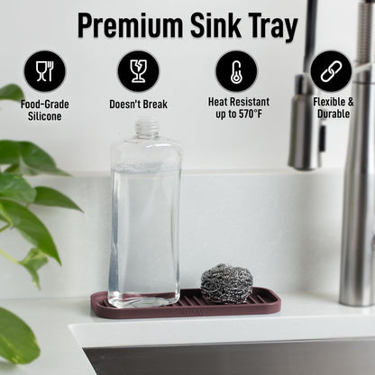 Zulay Kitchen (9x3.5in Sponge Holder for Kitchen Sink - Flexible Heavy-duty Multipurpose Sink Caddy - Counter Organizer for Kitchen, Bathroom, Makeup, Trinkets & More! (Grey)
