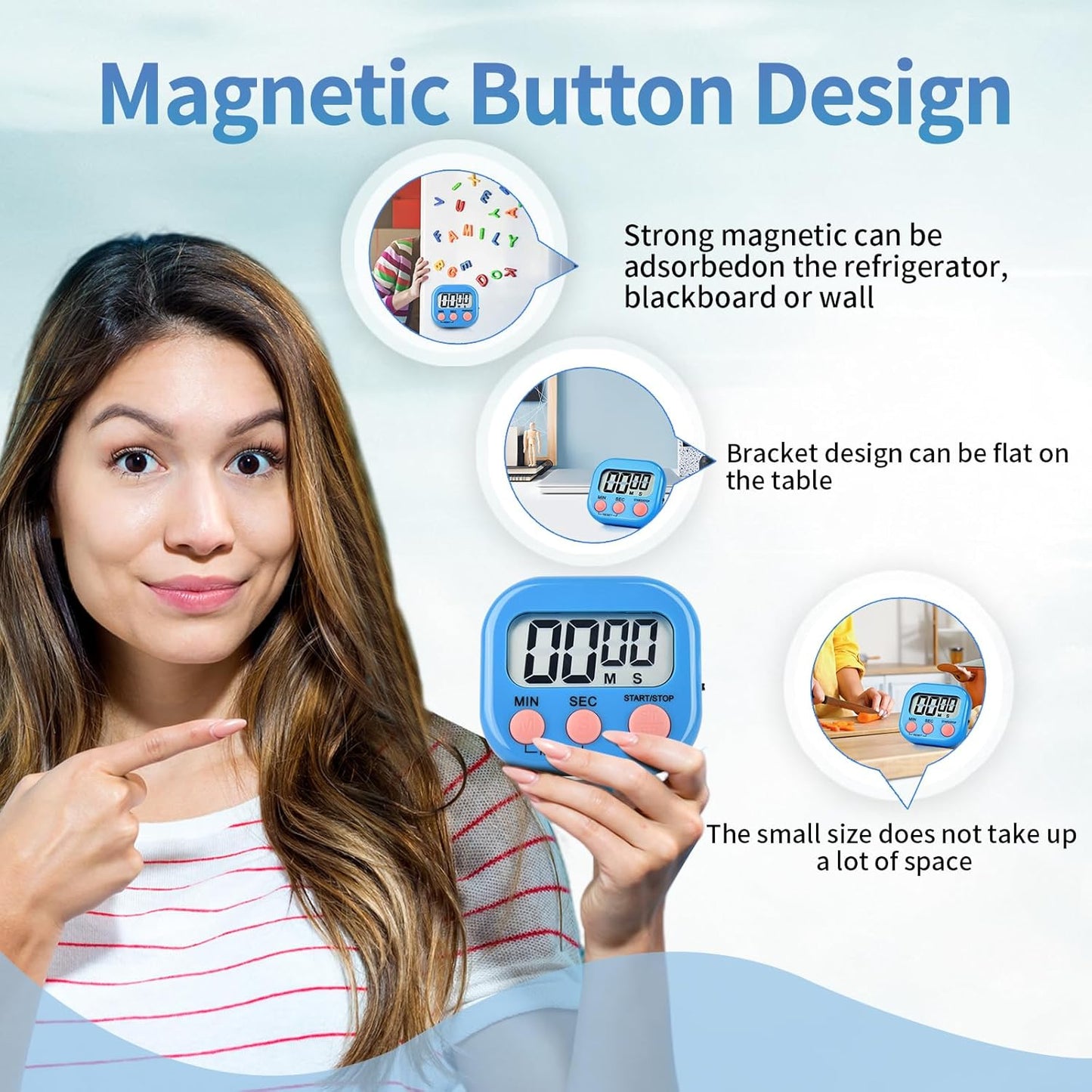4 Pack Digital Kitchen Timer Magnetic Digital Timer with Big Display Loud Ring Cooking Timers for Cooking, Game, Gym, Break Time, Classroom(4, Pink, Green, Orange, White)