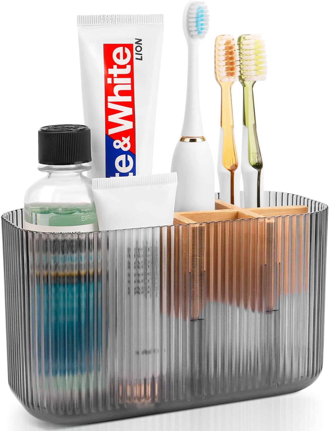 GFWARE Toothbrush Holders for Bathrooms, 5 Slots Bamboo Toothbrush Holder Kids Electric Toothbrush Holder and Toothpaste Holder for Bathroom Countertop Accessories Storage, Marble Toothbrush Organizer