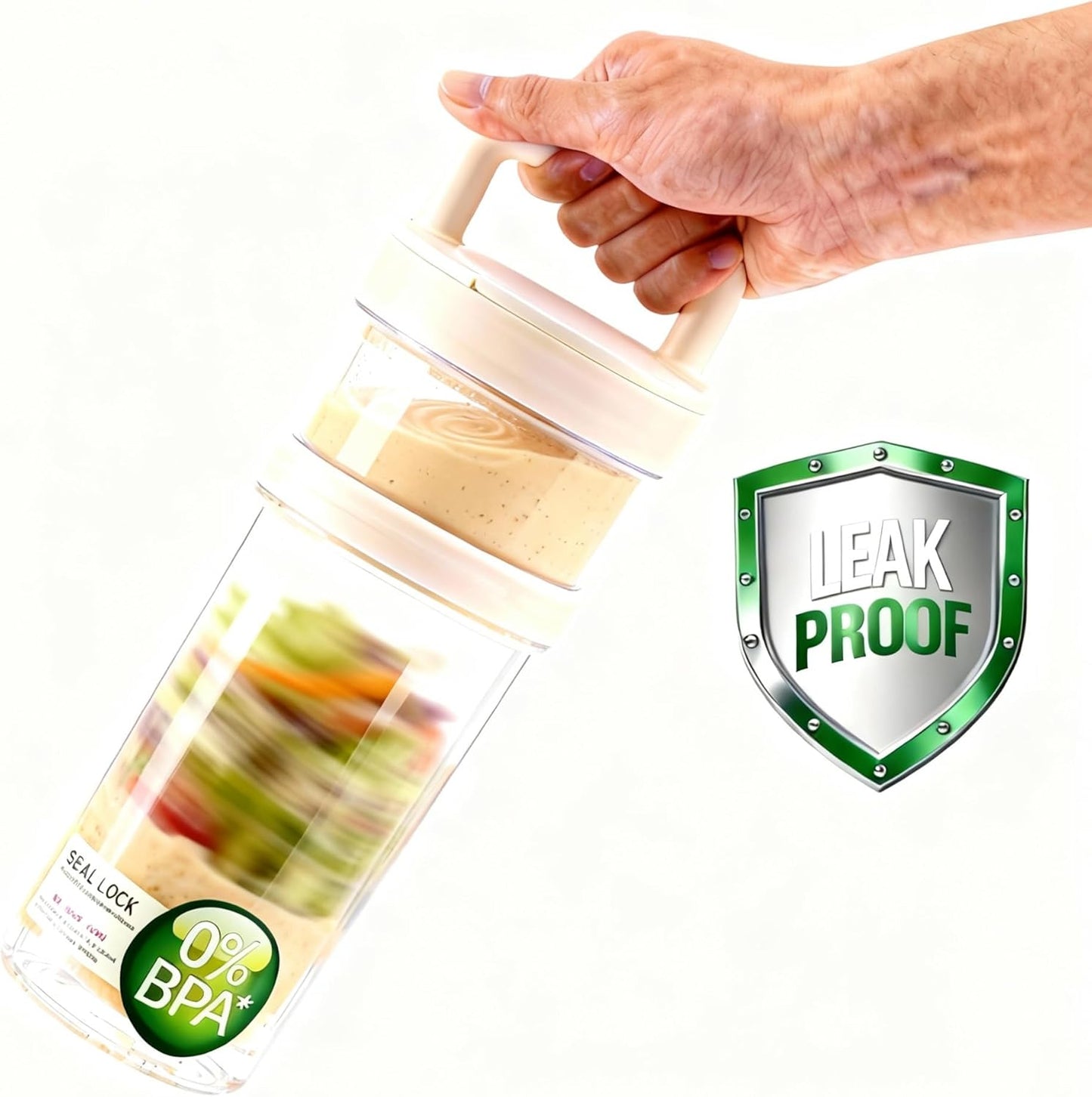 4 Pack Salad Cup with Dressing Container and Spoons - Portable Plastic Salad Prep Containers to Go - Leak-Proof Yogurt Parfait Cups - 2-Tier Meal Prep Containers for Breakfast & Lunch, Office, School