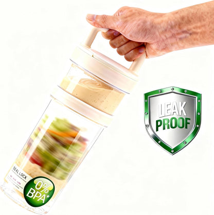 4 Pack Salad Cup with Dressing Container and Spoons - Portable Plastic Salad Prep Containers to Go - Leak-Proof Yogurt Parfait Cups - 2-Tier Meal Prep Containers for Breakfast & Lunch, Office, School