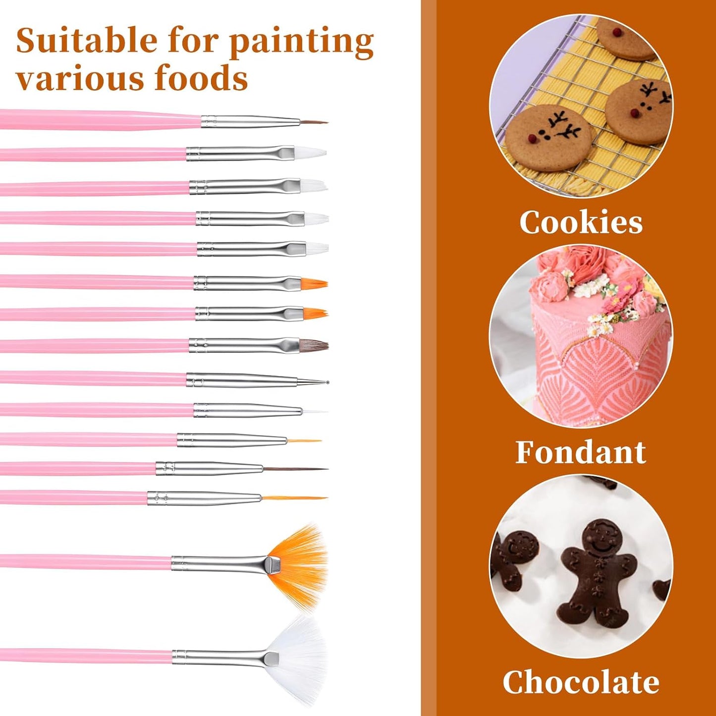 30 Pcs Pastry Painting Brushes Cake Decorating Brushes Food Safe Cake Paint-Brushes Pink Fondant Sugar Cookie Painting-Brushes Supplies Multiple Function Fondant Brush for Baking