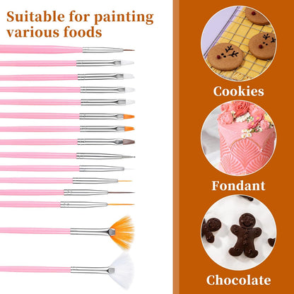 30 Pcs Pastry Painting Brushes Cake Decorating Brushes Food Safe Cake Paint-Brushes Pink Fondant Sugar Cookie Painting-Brushes Supplies Multiple Function Fondant Brush for Baking