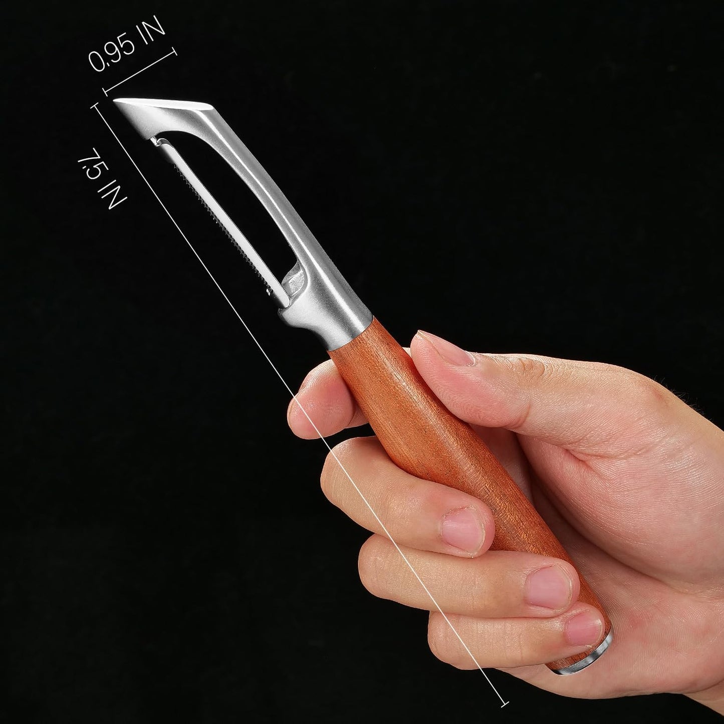 Serrated Blade Premium I Type 304 Stainless Steel Multifunctional Kitchen Peeler Real Wood Handle Ultra Sharp Blade Vegetable Potato Apple（Agarwood）