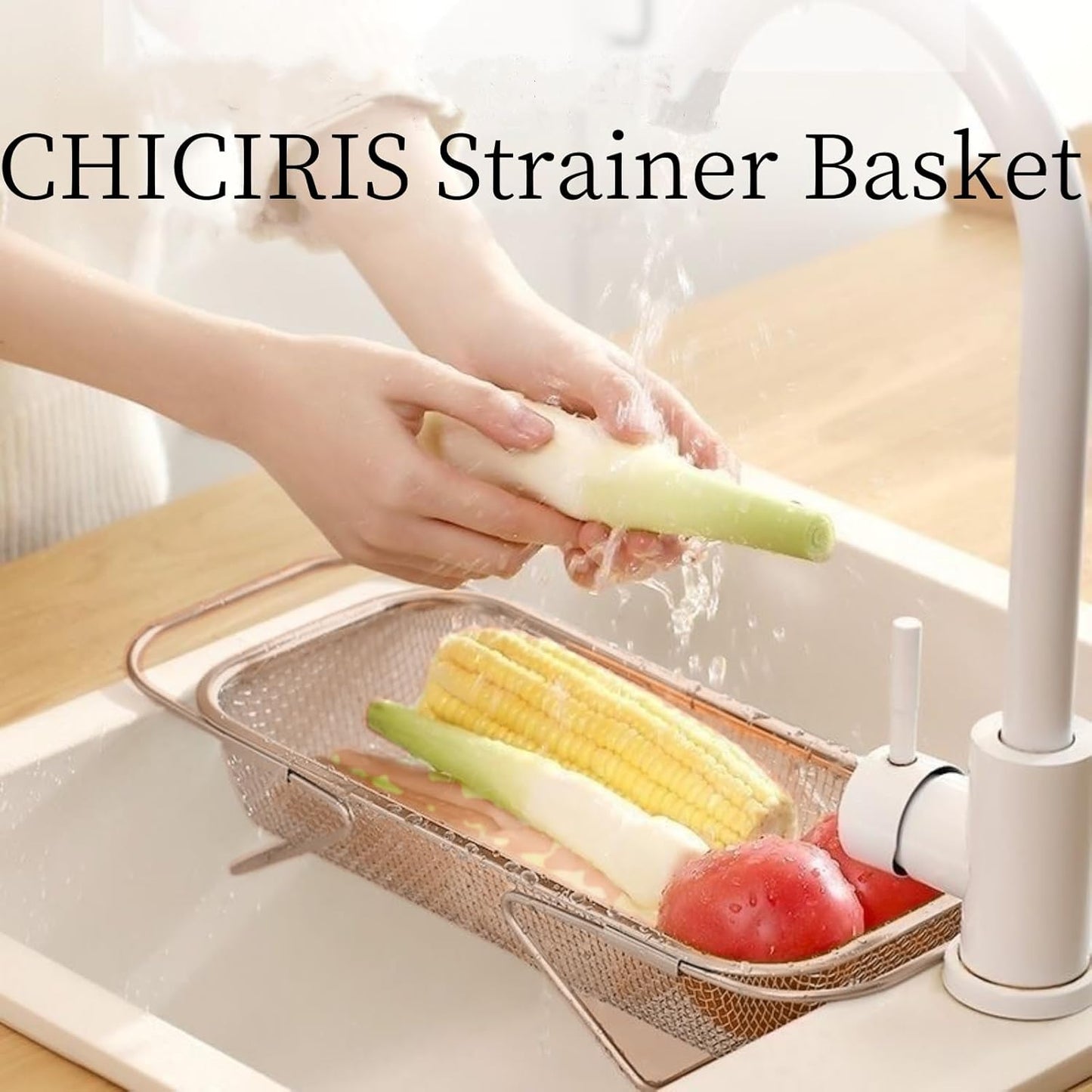 Stainless Steel Sink Strainer, Fine Mesh Drain Basket with Grip Handles, Over Sink Strainer Basket for Straining Vegetables Draining Fruits Kitchen Use