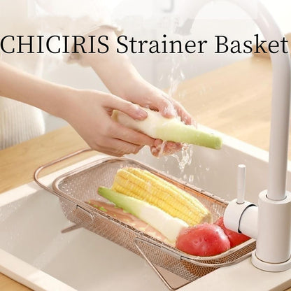Stainless Steel Sink Strainer, Fine Mesh Drain Basket with Grip Handles, Over Sink Strainer Basket for Straining Vegetables Draining Fruits Kitchen Use