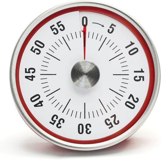 Kitchen Timer for Cooking,Chef Cooking Timer Clock,Visual Timers,60-Minute Countdown,Magnetic Base, Mechanical Clockwork,No Batteries Required,Ringer Alert,Timers for Kitchen/Study/Work/Gym,White