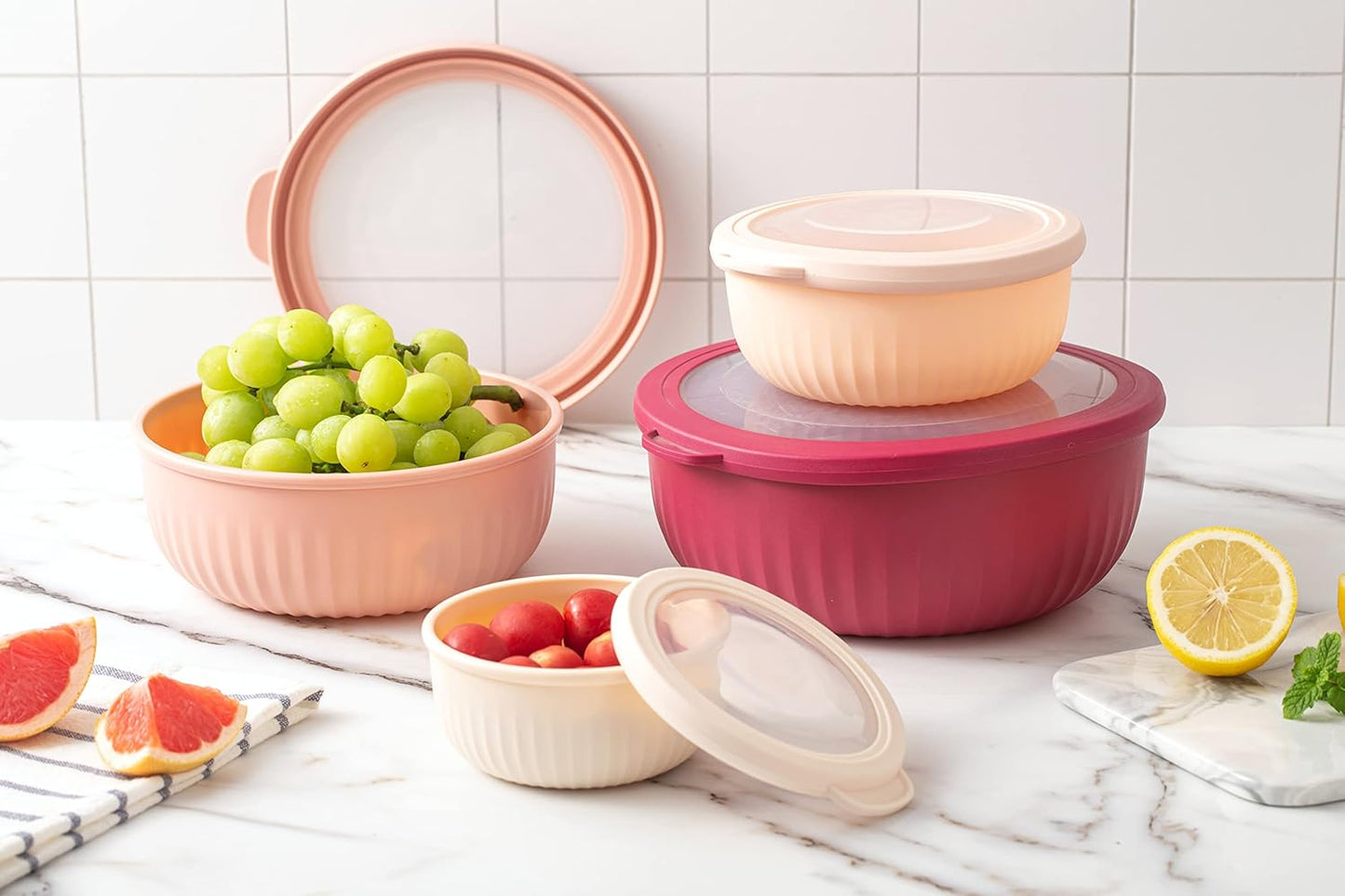 COOK WITH COLOR Prep Bowls with Lids- Wide and Deep Nesting Plastic Small Mixing Bowl Set with Lids, 8 Piece Set - Wide Bowls, Blue