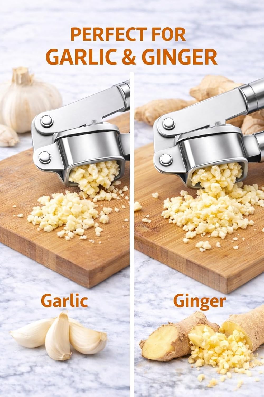 Stainless Steel Garlic Press, Heavy Duty Garlic Crusher Mincer, Easy Squeeze Ergonomic Handle, Kitchen Tool for Garlic Ginger
