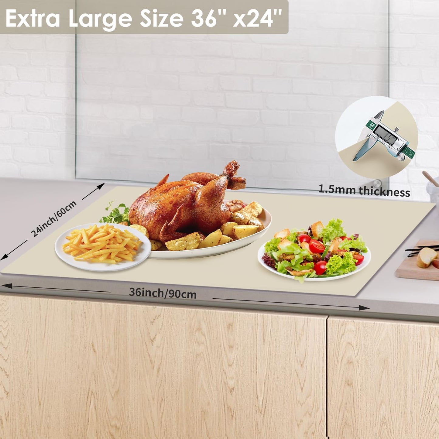 Standard Silicone Mat,Black Baking Mat-Food Grade Kids Dinner Table Placemat Non Slip Counter Mat with Raised Edges Heat Resistant Mat for Air Fryer Nonstick Pastry Dough Mat(1 Pack 23.6'' x 15.7'')