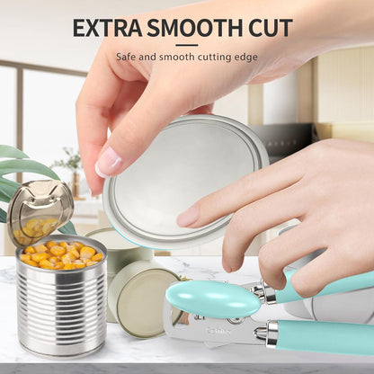 Safring Can Opener Manual, Heavy Duty Stainless Steel Smooth Edge Can Openers With Soft Touch Handle, Oversized Handheld Easy Turn Knob, Multi-Function Bottle Opener, Black