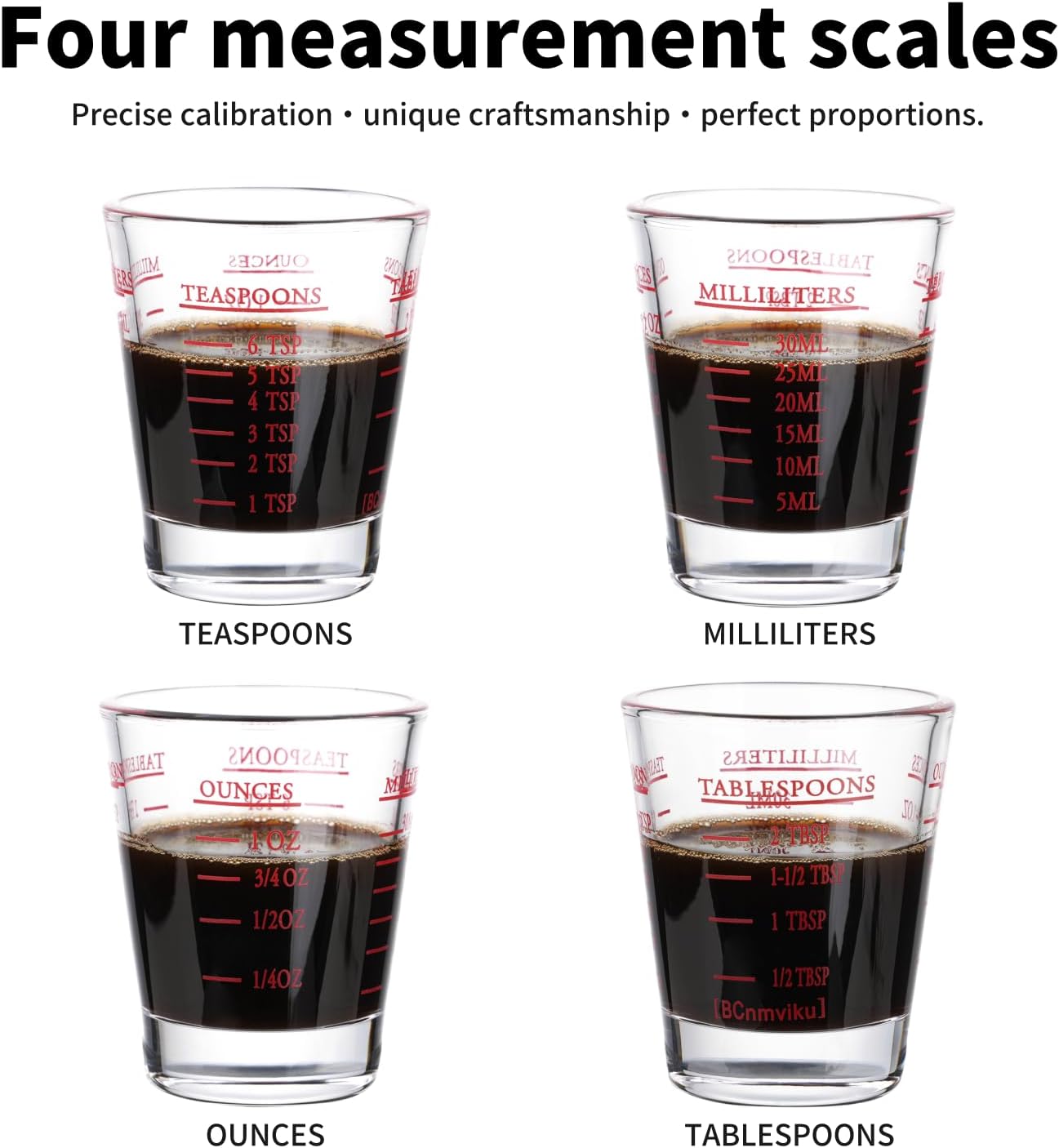 BCnmviku Espresso Shot Glasses Measuring Cup Liquid Heavy Glass for Baristas 2oz for Single Shot of Ristrettos (2 pack)