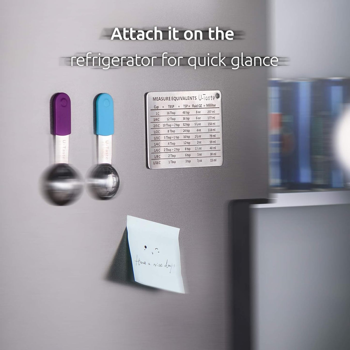 U-Taste Professional Measurement Conversion Chart Refrigerator Magnet in 18/8 Stainless Steel, Conversions for Cups, Tablespoons, Teaspoons, Fluid Oz and Milliliters