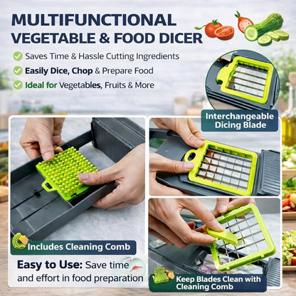 16-in-1 Vegetable Chopper Mandoline Slicer with Container, Food Processor, Food Chopper, Onion Chopper, Veggie Cutter for Salad, Potato Cutter, French Fry Cutter, Kitchen Gadgets & Accessories