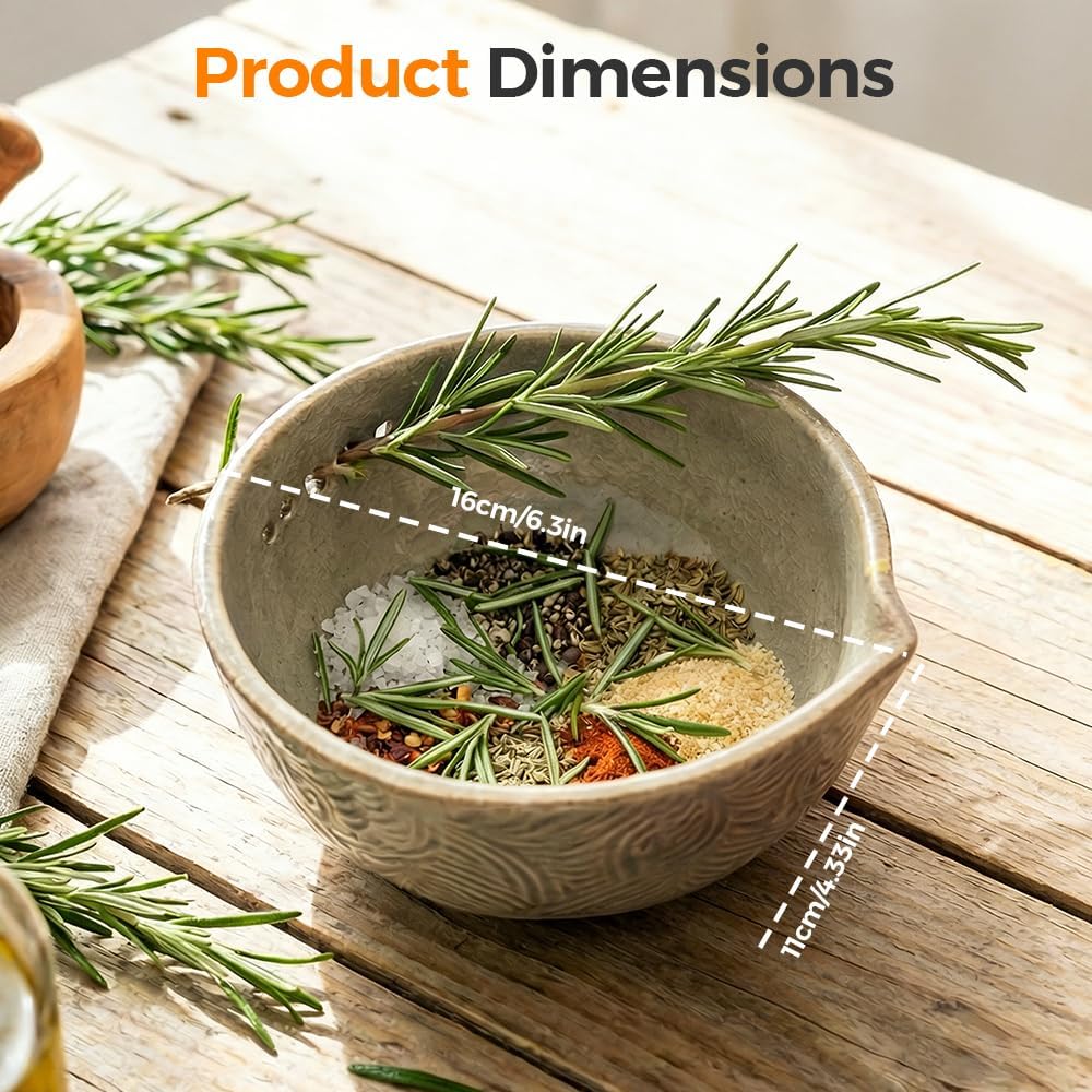 Handmade Garlic Grater and Herb Bowl,Herb Stripper Bowl with Grater,2-in-1 Stoneware Kitchen Prep Tool with 7 Hole Sizes (2 PCS)
