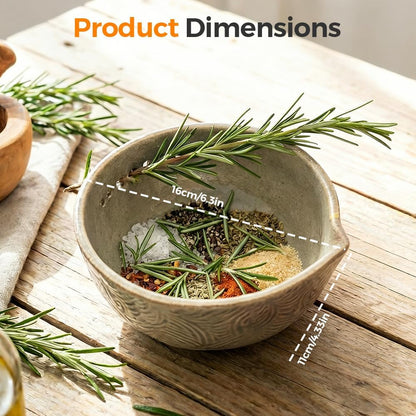 Handmade Garlic Grater and Herb Bowl,Herb Stripper Bowl with Grater,2-in-1 Stoneware Kitchen Prep Tool with 7 Hole Sizes (2 PCS)