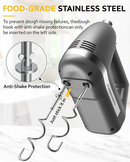Electric Hand Mixer, Powerful 300W Hand Mixer Electric Handheld with 304 Beaters, Dough Hook,Hand Held Mixer with Turbo for Baking Cakes, Eggs, Cream Food(Black)