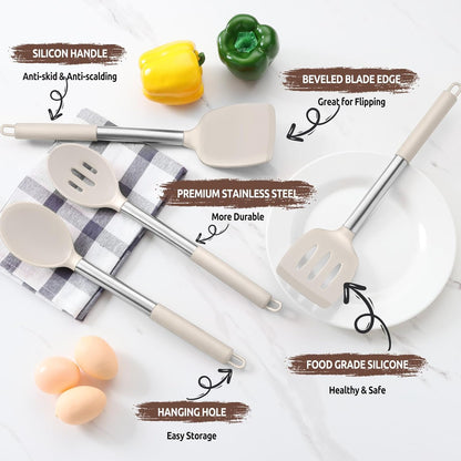 E-far Cooking Utensils Set of 4, Silicone Kitchen Utensils for Non-stick Cookware, Heat Resistant & Non-toxic Slotted Spatula Solid Spoon Turner for Flipping Mixing Serving Basting(Black)