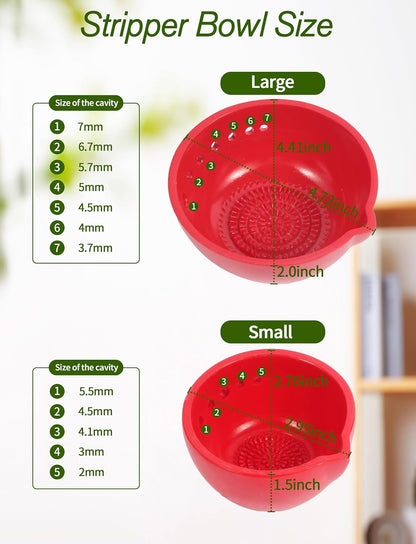 Herb Stripper & Garlic Grater, 2-In-1 7-Hole Design Herb Stripper Bowl, Built-in Garlic Grater Plate for Kale, Chard, Collard Greens, Thyme, Basil, Rosemary (Red)