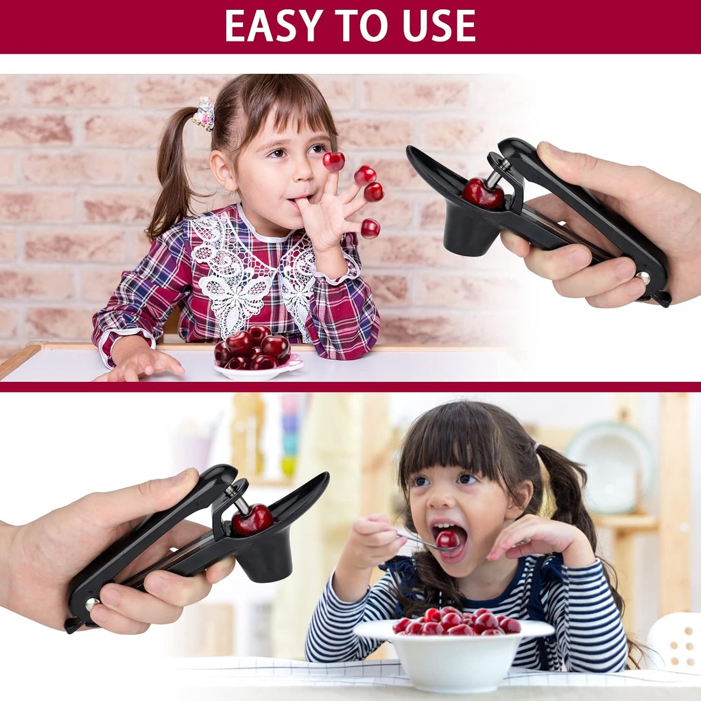 Cherry Pitter, Heavy-Duty Olive and Cherry Pitters Corer Tool with Space-Saving Lock Design, Multi-Function Cherries Stoner Seed Remover Tool for Making Cherry Jam (Black)