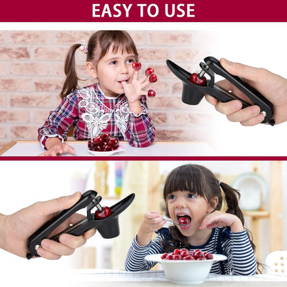 Cherry Pitter, Heavy-Duty Olive and Cherry Pitters Corer Tool with Space-Saving Lock Design, Multi-Function Cherries Stoner Seed Remover Tool for Making Cherry Jam (Black)