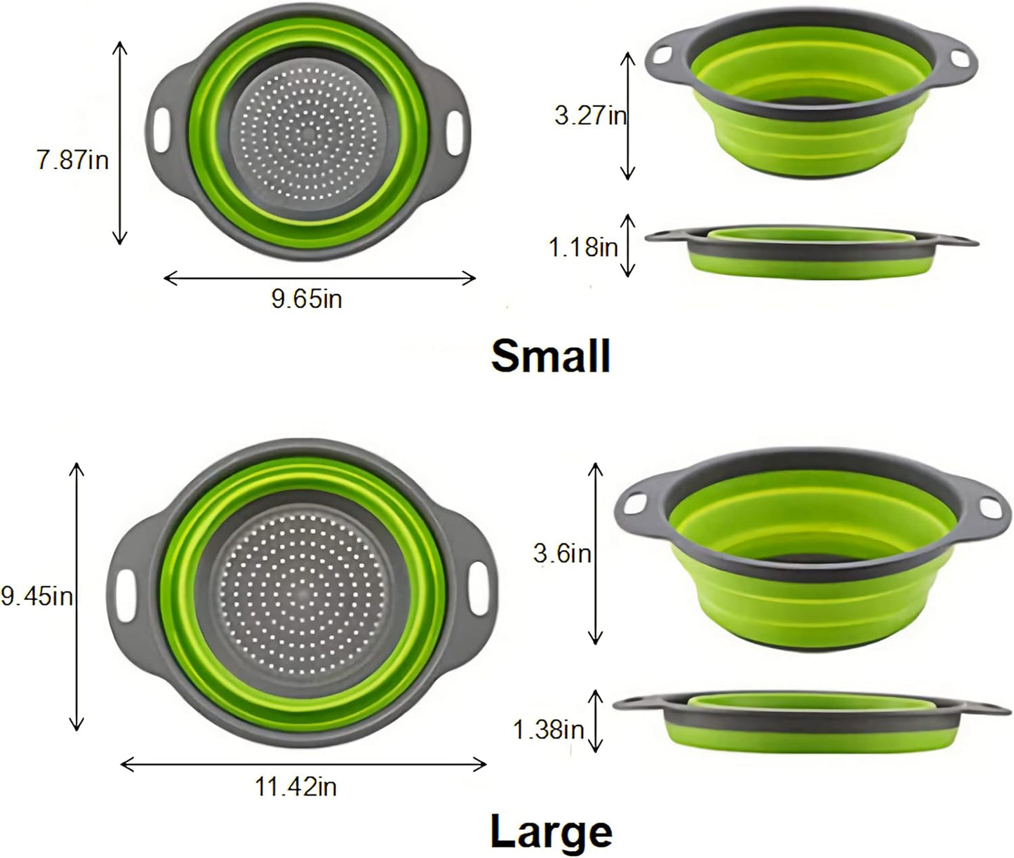 Collapsible Colander Set, Food-Grade Silicone Kitchen Filter, Kitchen Strainer Colander with Extendable Handles for Draining Pasta, Vegetable and Fruit