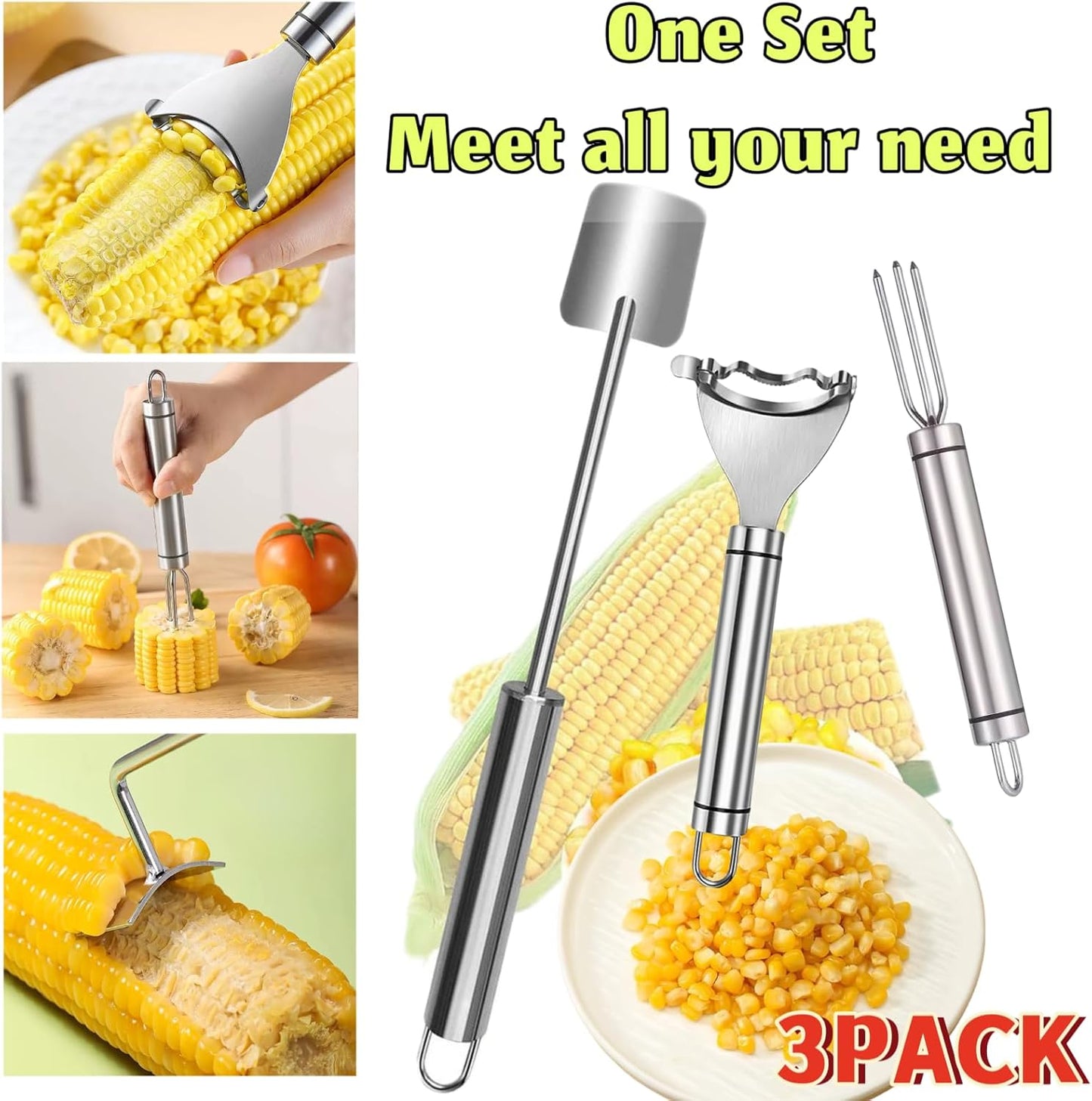 Corn Peeler 2PCS Stainless Steel Corn Peeler and Stripper Tool Set 2026 Corn Planer Cutter Thresher Scraper,Peel Corn Cob Separator Quick