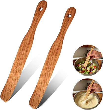 2 Pack Skinny Spurtle for Sourdough Starter, Extra Long Handle Sourdough Starter Mixer, Jar Spatula for Reaching Bottom, Dough Whisk & Kitchen Utensil Kit, Natural Wood Cooking Tools