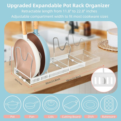 Pot Rack Organizer -Expandable Pot and Pan Organizer for Cabinet,Pot Lid Organizer Holder with 10 Adjustable Compartment for Kitchen Cabinet Cookware Baking Frying Rack,Bronze