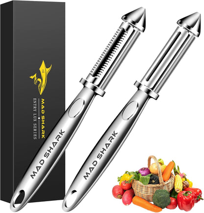 MAD SHARK Vegetable Peeler, Potato Peelers, I-Shaped Ultra Sharp Stainless Steel Blades Peelers, Orange Peeler for Kitchen, Veggie, Fruit, Garlic, Carrot, Apple Peeling