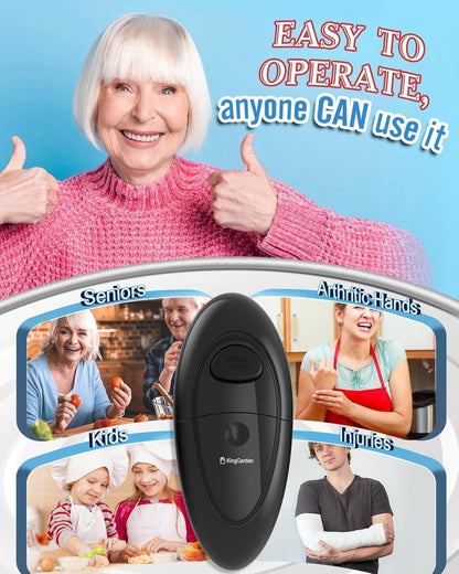 Electric Can Opener, Automatic Hands-Free One Touch, Smooth Edge Safety Cut, Battery Operated, Easy Open for Seniors, Arthritis Friendly, Compact Kitchen Tool Fits Most Can Sizes (Black)