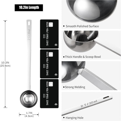 18/8 Stainless Steel Coffee Scoop, Doosu Food-Grade Metal Measuring Spoon with 6.9in Long Handle, Tablespoon Scooper for Coffee Beans, Ground Coffee, Espresso, Protein Powders, Tea, Sugar (1 Tbsp)