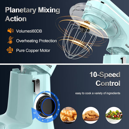 Honinst Stand Mixer, 6.5QT 10-Speed Tilt-Head Electric Stand Mixer, 3-In-1 Kitchen Mixer with Bowl, Dough Hook, Whisk and Beater, Food Mixer for Baking, Cake and Most Home Cooks, Black