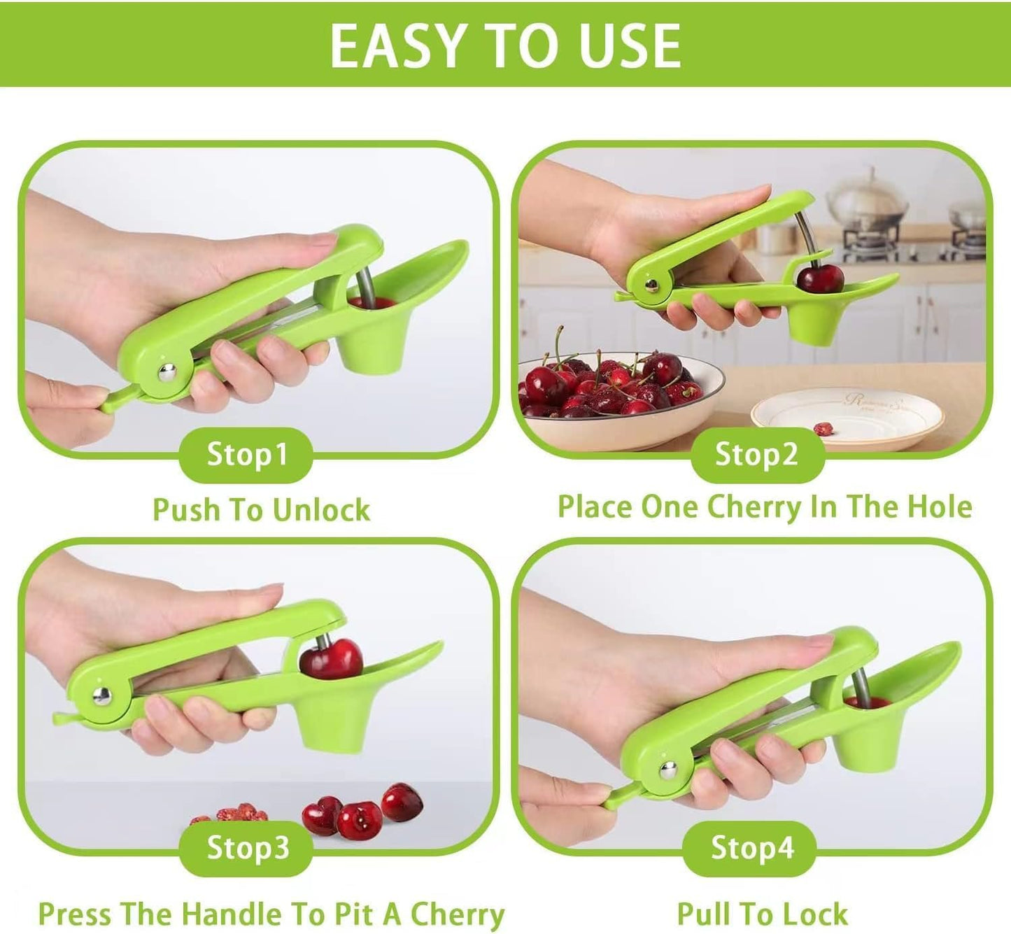 Cherry Pitter Tool, Heavy-Duty Stainless Steel Pitting Tool, Portable Cherries Corer Stoner Seed Tool with Lock Design, Fruit Pit Remover for Cherry Jam(Black)