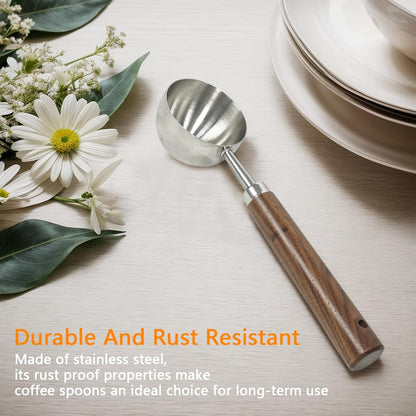 Stainless Steel Coffee Scoop with Walnut Handle - 2 Tablespoon Metal Measuring Spoon for ground Coffee, Espresso, Bath Salts, Formula - Durable Multi-Purpose Scooper (Silvery)