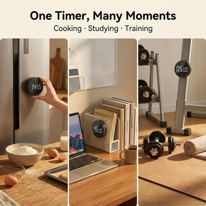 Rechargeable Magnetic Kitchen Timer, LED Countdown/Count-Up Timer, Supports USB-C Charging, with Loud Alarm, 3 Preset Quick Times (5/15/25m), Perfect for Kitchen Cooking, Studying, and Fitness