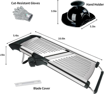 Mandoline Food Slicer, Adjustable Mandoline Slicer for Kitchen, Stainless Steel Mandolin Vegetable Chopper for Potato/Tomato/Onion, Vegetable Slicer Julienne Cutter with Cut-Resistant Gloves