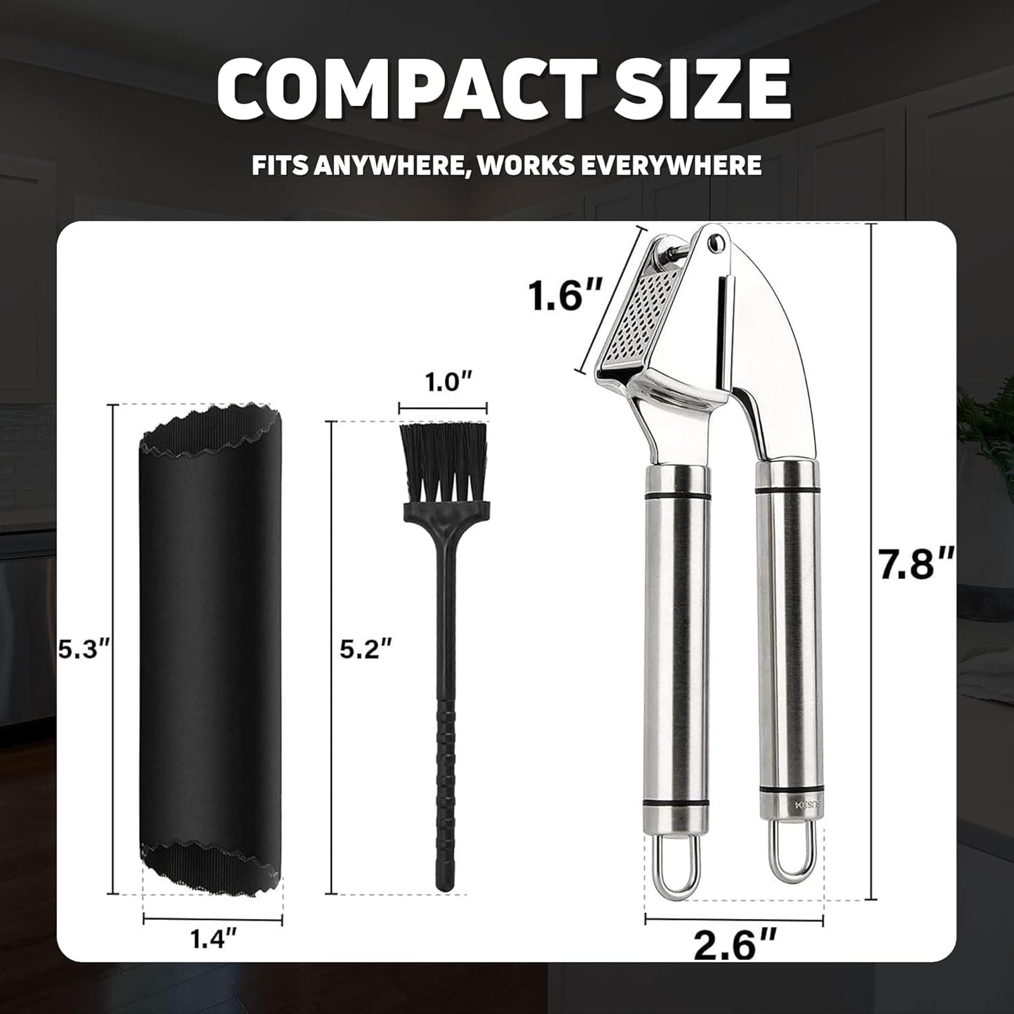 KUYRA Garlic Press Stainless Steel Set Premium Professional Garlic Mincer, Silicone Peeler & Brush, Clove Crusher, Handheld Mincer & Squeezer, Easy Clean Rustproof, Dishwasher Safe Kitchen Peelers