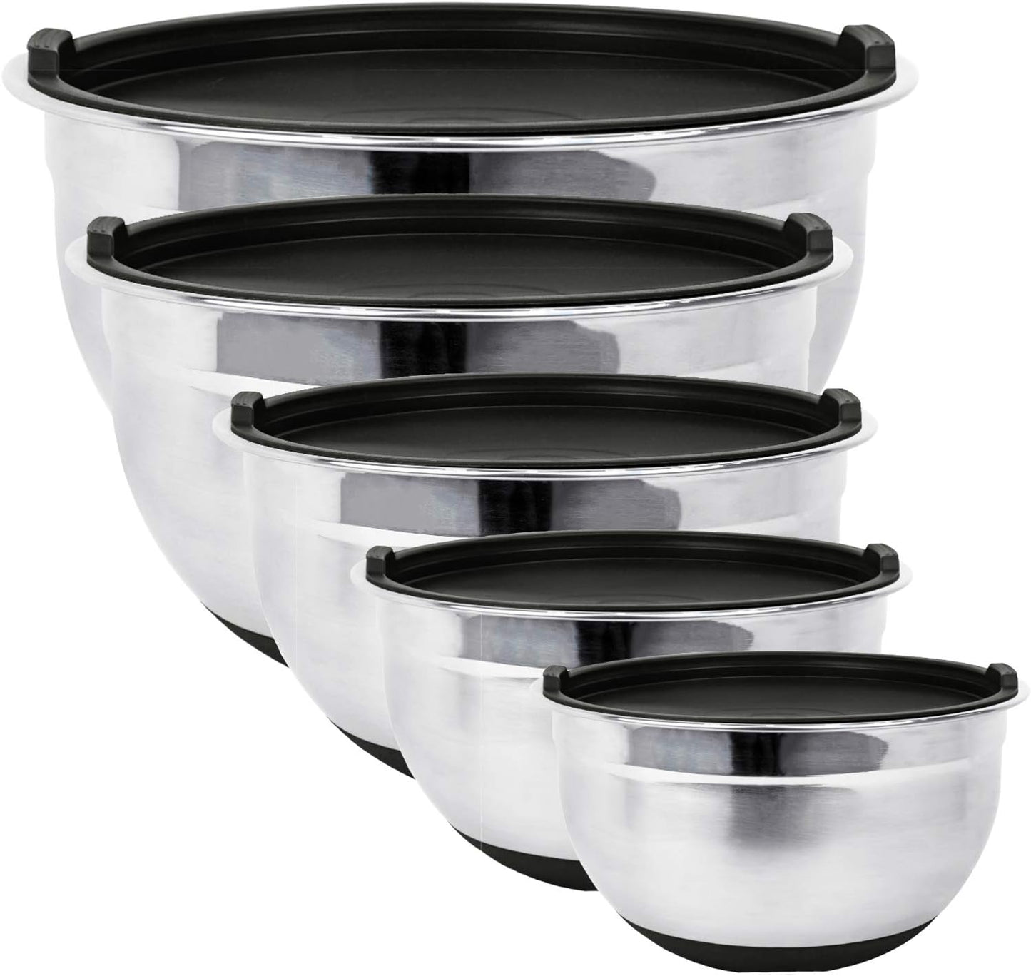 Stainless Steel Mixing Bowls with Lids and Non Slip Bases (Set of 5, Red)