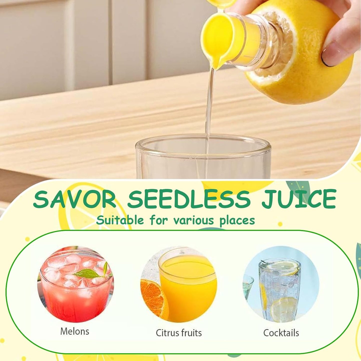 2Pcs Mini Lemon Squeezer, Compact Handheld Lemon Juicer with Lid & Built In Filter Screen, Small Manual Juicer for Lemon, Lime & Cocktails (Green+Yellow)
