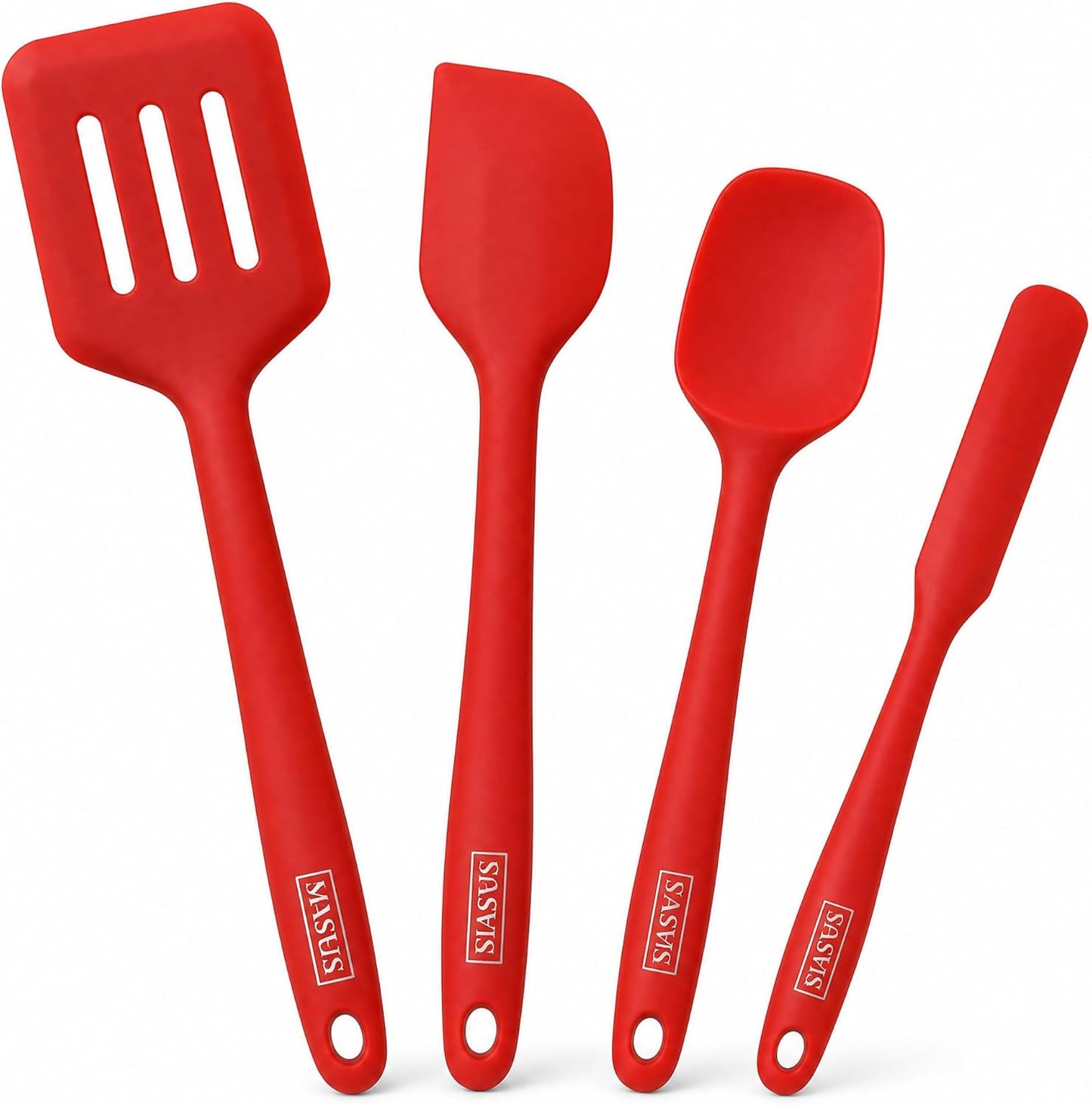 Silicone Spatula Set with Slotted Turner, 4-Piece One-Piece Seamless Kitchen Set for Everyday Cooking, Safe for Nonstick Cookware, 600°F Heat Resistant, BPA Free, Dishwasher Safe | MASUS (Red)