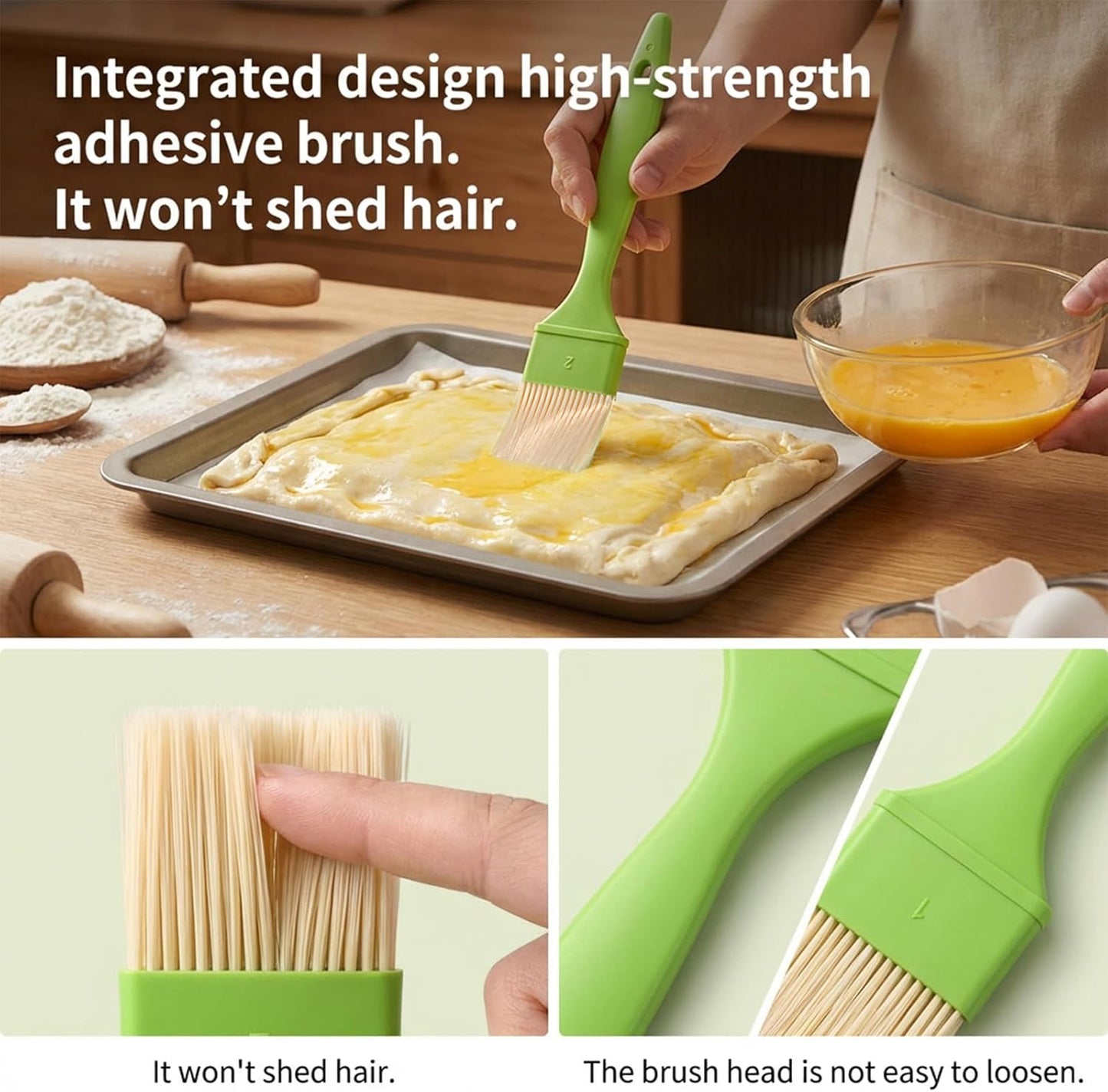 3 PCS Food Brushes for Cooking, 1/1/2 Inch Baking Brush for Cooking Heat Resistant Bristle Basting Brushes with Hang Hole Design for Kitchen Baking Grilling Marinade Butter, Green