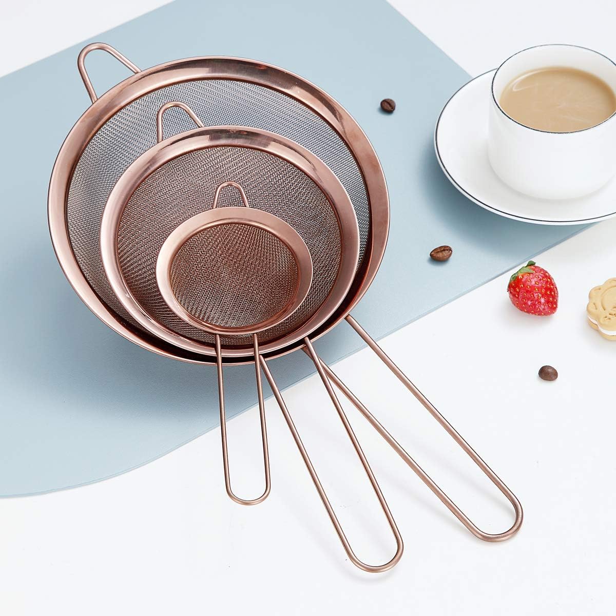 Kyraton Fine Mesh Strainer 6 Pieces Set, Flour Sifter For Baking, Stainless Steel Clander, Matcha Tea Strainer, Gravy Separator, Stasher Sieve Pasta Strainers