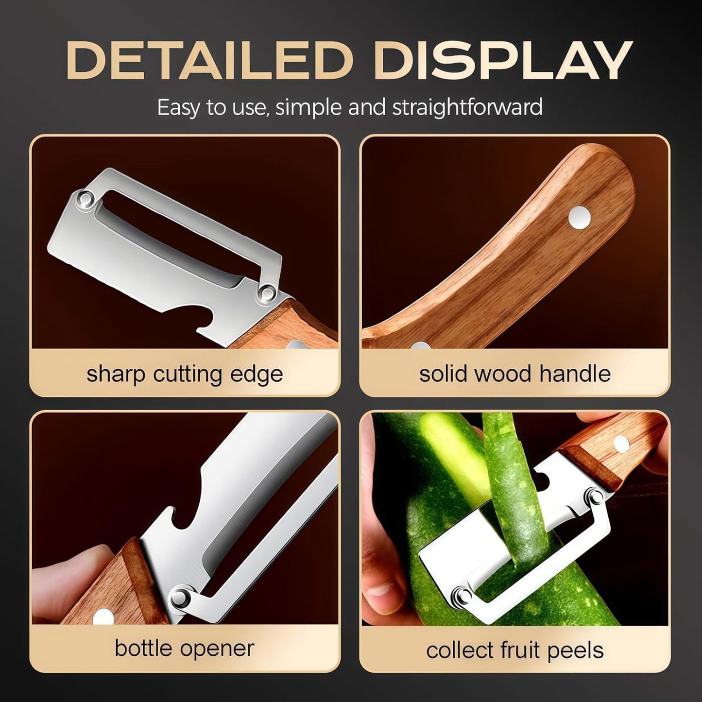 2 in 1 Multifunctional Vegetable Peeler for Kitchen 2 Pcs, Wooden Handle Peeler with Bottle Opener, Kitchen Peelers for Fruit Veggie Pumpkin
